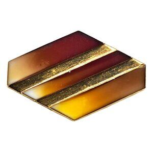 Czech Glass Brooch Caramel Swirl Gold Tone Vintage Costume Jewelry